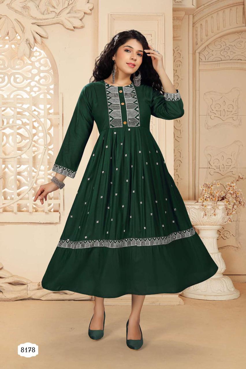 Riyaa Ashmi Ethnic Wear Heavy Rayon Anarkali Kurti Collection